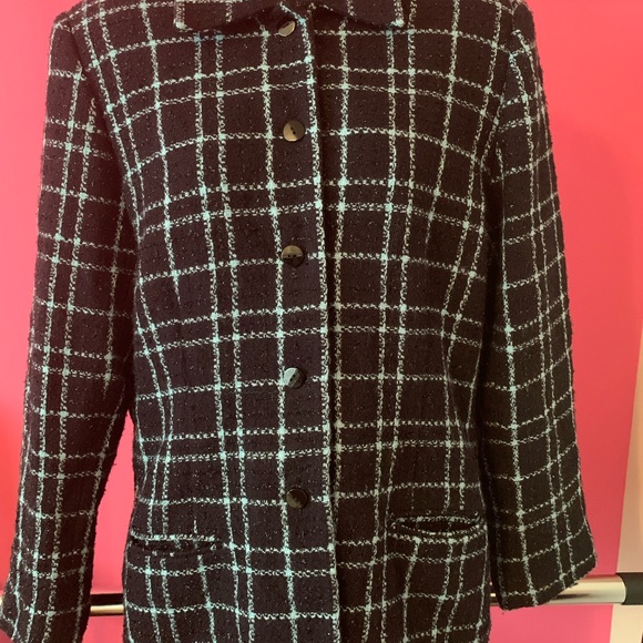 Sag Harbor Size 16 Teal blue & black plaid blazer with sparkle. Gently worn. - Picture 10 of 14